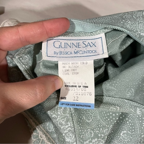 Gunne Sax Vintage Sage Green Floral Lace Dress with Drop Waist Cottagecore - Picture 9 of 13